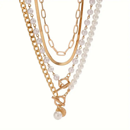 Vintage Pearl & Gold Snake Chain Necklace Set
