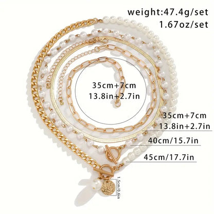 Vintage Pearl & Gold Snake Chain Necklace Set